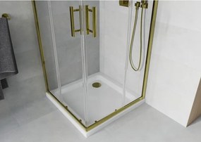 Mexen Rio cabina doccia quadrata 90 x 90 cm, trasparente, oro + piatto Flat, bianco - 860-090-090-50-00-4010G