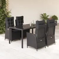 Set da Pranzo da Giardino 5 pz Nero con Cuscini in Polyrattan 3213070