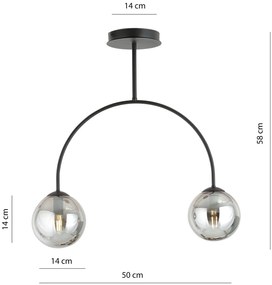 Plafoniera Moderna Utu 2 Luci In Acciaio Nero E Vetro Fumè
