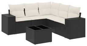 Set divano da giardino 6 pz con cuscini nero in polyrattan