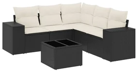 Set divano da giardino 6 pz con cuscini nero in polyrattan