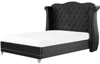 Letto 160 x 200 cm Velluto Nero Base A Doghe Bottone Testiera Trapuntata Testata