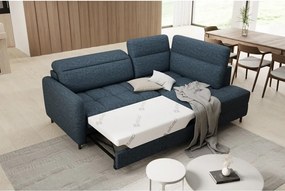 Divano angolare blu allungabile/con contenitore (con penisola a destra/a L) e rivestimento in velluto Barea – ELTAP