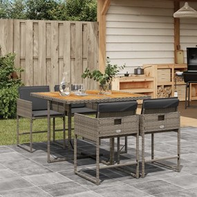 Set da pranzo da giardino 5 pz con cuscini in polyrattan grigio