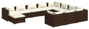 Set Mobili da Giardino 11 pz con Cuscini in Polyrattan Marrone