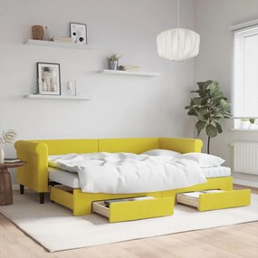 Divano Letto Estraibile Con Cassetti Giallo 80x200cm İn Velluto /