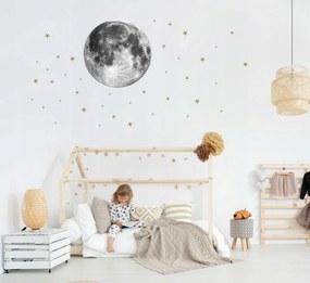 Adesivo murale originale - luna e stelle dorate 45 cm