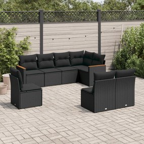 Set divani da giardino con cuscini 8 pz nero in polyrattan