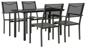 Set da pranzo da giardino 5 pz nero in acciaio e textilene