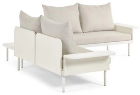 Kave Home - Set esterno Zaltana divano ad angolo, tavolo alluminio verniciato bianco opaco 164cm