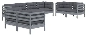 Set divani da giardino 8 pz con cuscini legno massello di pino