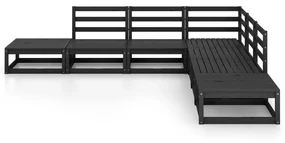 Set divani da giardino 7 pz nero in legno massello di pino