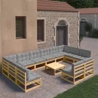 Set Divani da Giardino 13 pz con Cuscini Legno Massello di Pino cod mxl 38297