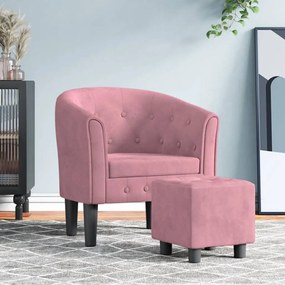 Poltrona Cabriolet Con Poggiapiedi Rosa İn Velluto /
