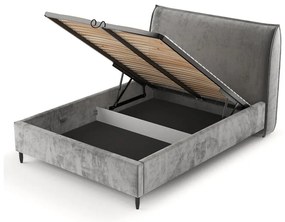 Letto matrimoniale imbottito grigio con spazio contenitivo e rete 140x200 cm Shell - Maison de Rêve