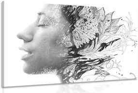 Stampa su tela – Donna con fiori dipinti in bianco e nero