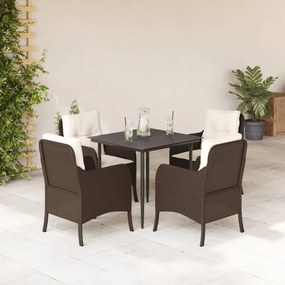 Set da pranzo da giardino 5pz con cuscini in polyrattan marrone