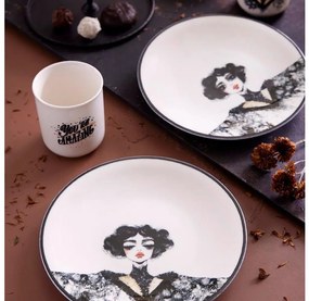 Set da tavola 4 pezzi in porcellana, nero/bianco