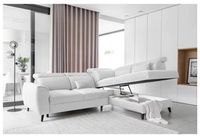 Divano angolare bianco allungabile/con contenitore (con penisola a destra/a L) e rivestimento in velluto Noble – ELTAP