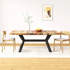 Tavolo Da Pranzo İn Legno Di Recupero E Acciaio A Croce 180 Cm /