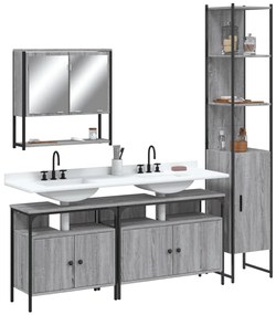 Set mobili da bagno 4 pz grigio sonoma in legno multistrato