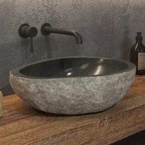 Lavabo da appoggio in pietra di fiume grigia 40-45 cm | Litos-River4 - KAMALU
