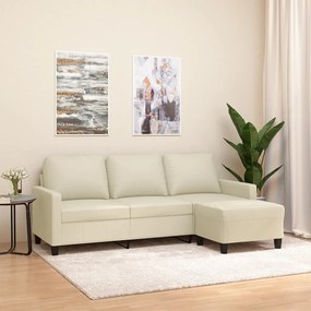 Divano A 3 Posti Con Poggiapiedi Crema 180 Cm İn Similpelle /