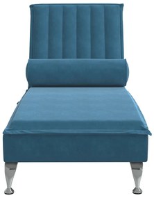 Chaise longue massaggi con cuscino a rullo blu in velluto