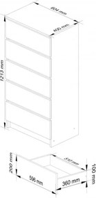 Cassettiera Moderna 60x40x120 Cm 5 Cassetti Rovere Effetto Legno Artika