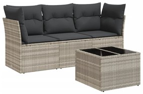 Set divano da giardino 4pz con cuscini grigio chiaro polyrattan