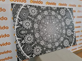 Stampa su tela – Mandala ornamentale con pizzo in bianco e nero