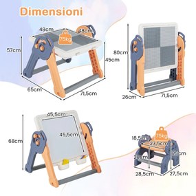 Costway Tavolo da disegno 6-in-1 con cavalletto piano reversibile per costruzioni, Tavolo pieghevole per bambini 71,5x65x68cm