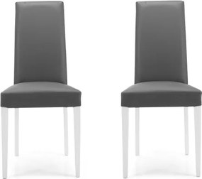 Sedia in ecopelle ANTRACITE con gambe verniciate BIANCO mod. DENVER Set da 2 pezzi