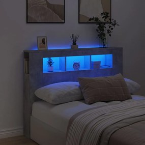 Testiera Led Grigio Cemento 140x18,5x103,5 Cm Legno Multistrato /
