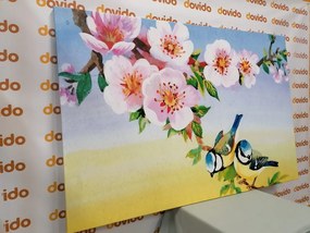 Quadro su tela – Cince e fiori in fiore
