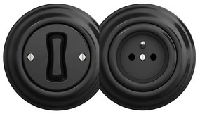 Kliklap - Interruttore unipolare retrò n. 1 e presa 230 V con placca, nero