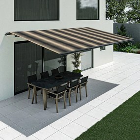 Tenda da sole beige-nero a righe, modello Basic senza cassonetto, 2400 x 1500 mm, con manovella, configurazione individuale