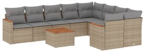 Set divano da giardino 10 pz con cuscini beige in polyrattan