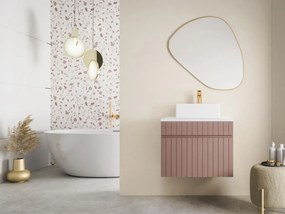 Mobile sotto lavabo sospeso scanalato con piano di appoggio 60 cm Rosa - SATARA