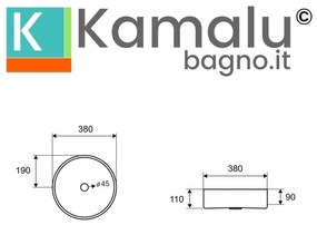 Kamalu - lavabo da appoggio rotondo in acciaio inox finitura spazzolata| kve-380ai