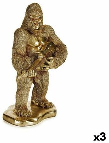 Statua Decorativa Gorilla Chitarre Dorato 16 x 39 x 27 cm (3 Unità)