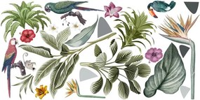 Adesivo murale con foglie e animali tropicali 120 x 240 cm