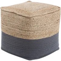 Pouf ottomana grigio iuta perline EPS riempimento quadrato 44 x 44 cm stile boho