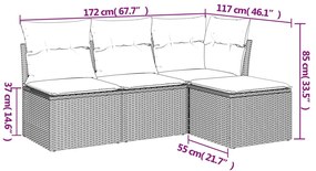 Set divano da giardino 4pz con cuscini grigio chiaro polyrattan
