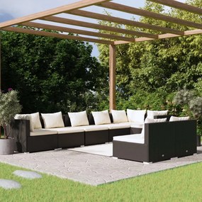 Set divani da giardino 8 pz con cuscini in polyrattan nero