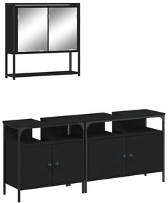 Set mobili da bagno 3 pz nero in legno multistrato