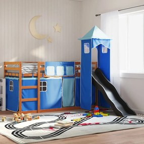 Letto A Castello Con Scivolo E Tende Blu 90x200 Cm /
