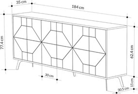 Madia Moderna 6 Ante 183 Cm Design Geometrico Piedi Metallici Dune Tortora