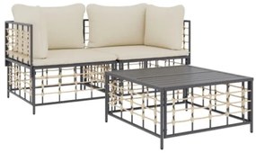 Set Divani da Giardino 3 pz con Cuscini Antracite in Polyrattan