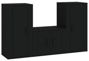 Set Mobili Porta TV 3 pz Nero in Legno Multistrato